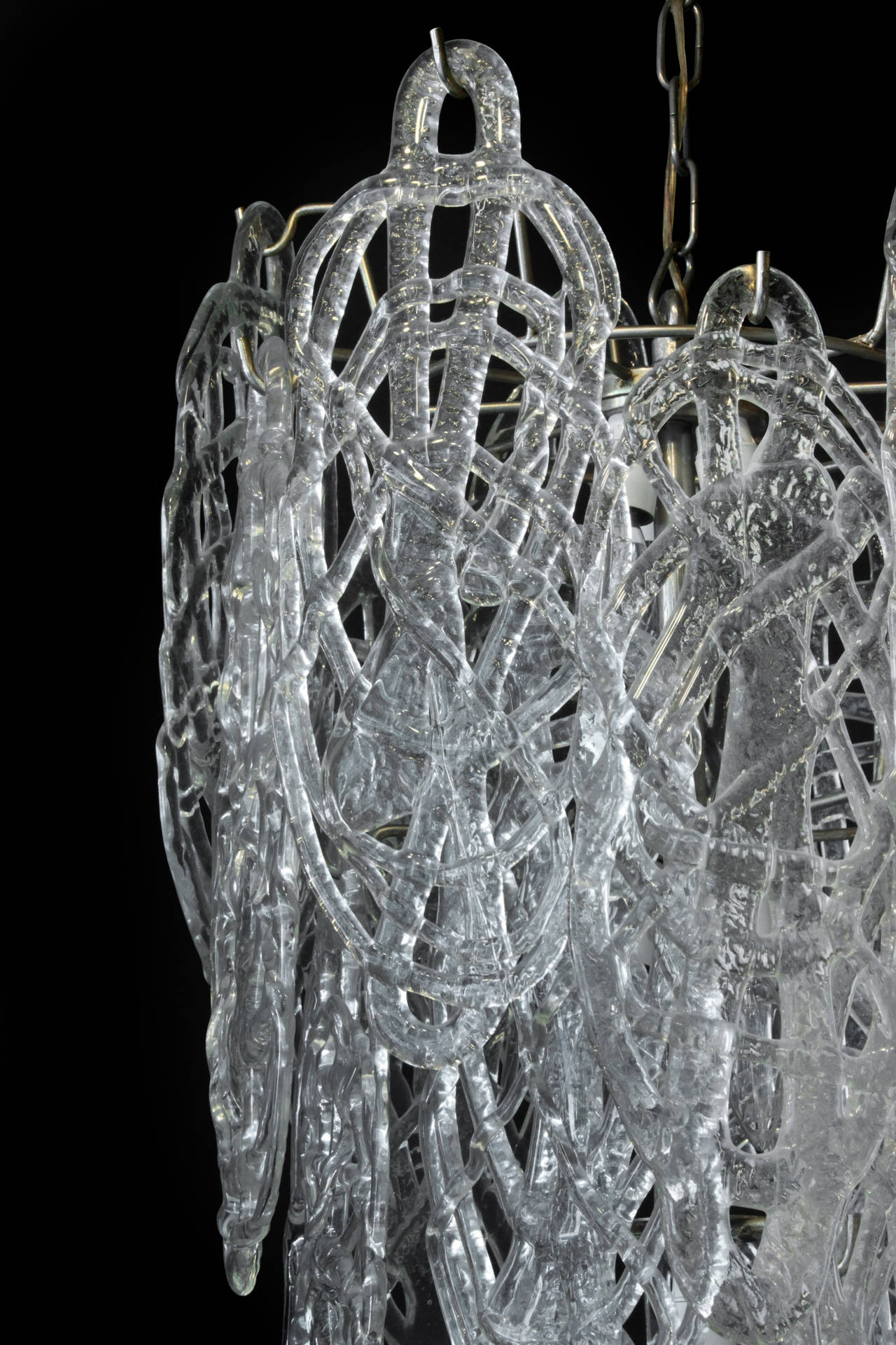 Mid-Century Modern Chandelier with Delicate Dripped Glass Pieces by Mazzega