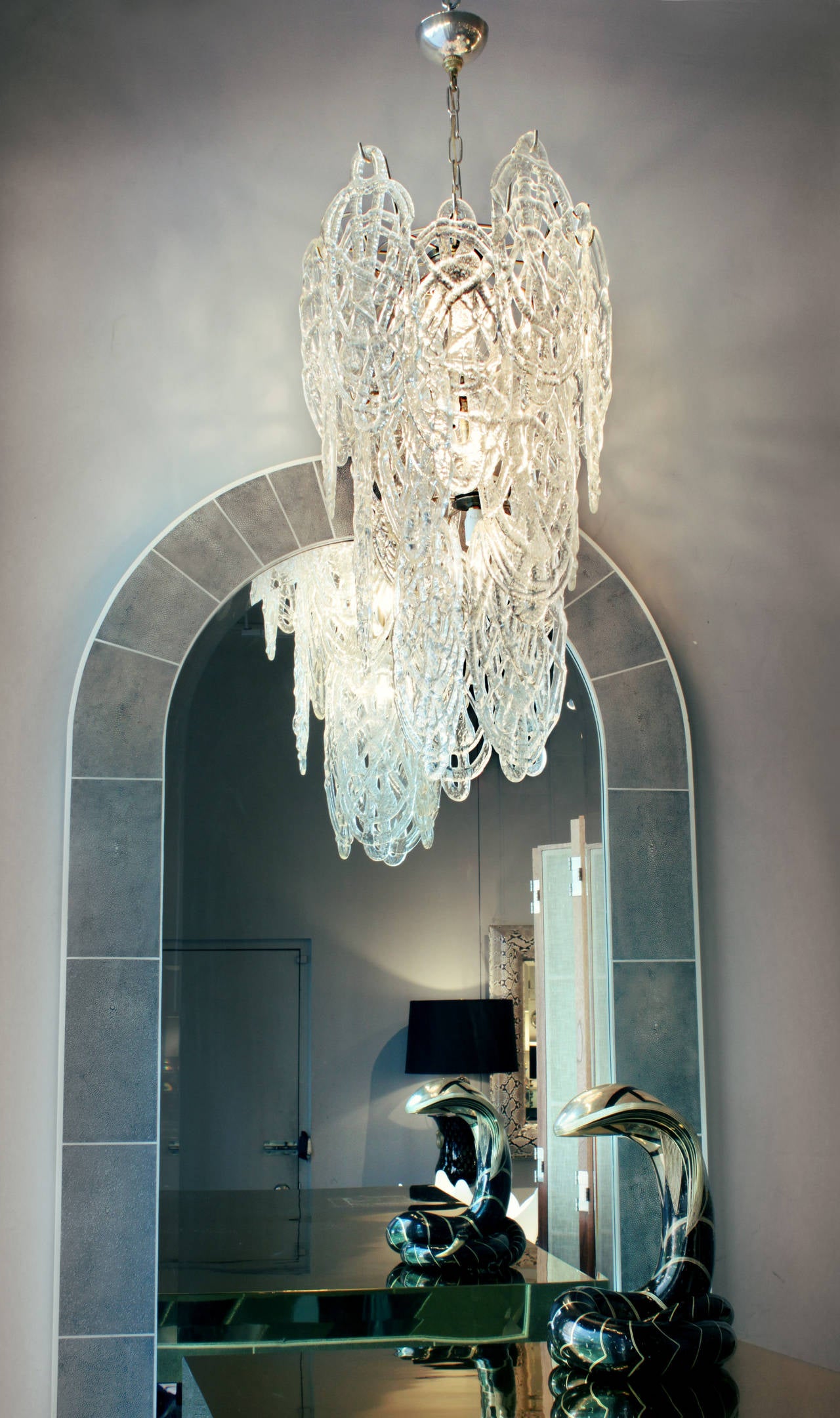 Chandelier with Delicate Dripped Glass Pieces by Mazzega In Excellent Condition In New York, NY