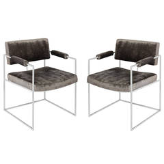 Pair of Chic Chairs with Chrome Frames by Milo Baugman