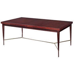 Mahogany Dining Table with Sculptural Bronze Stretchers by Paul McCobb