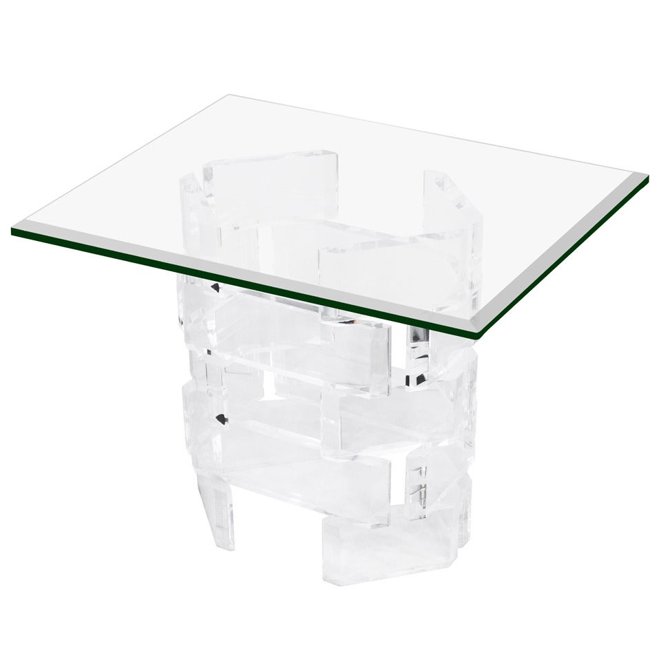 Sculptural Stacked Lucite End Table