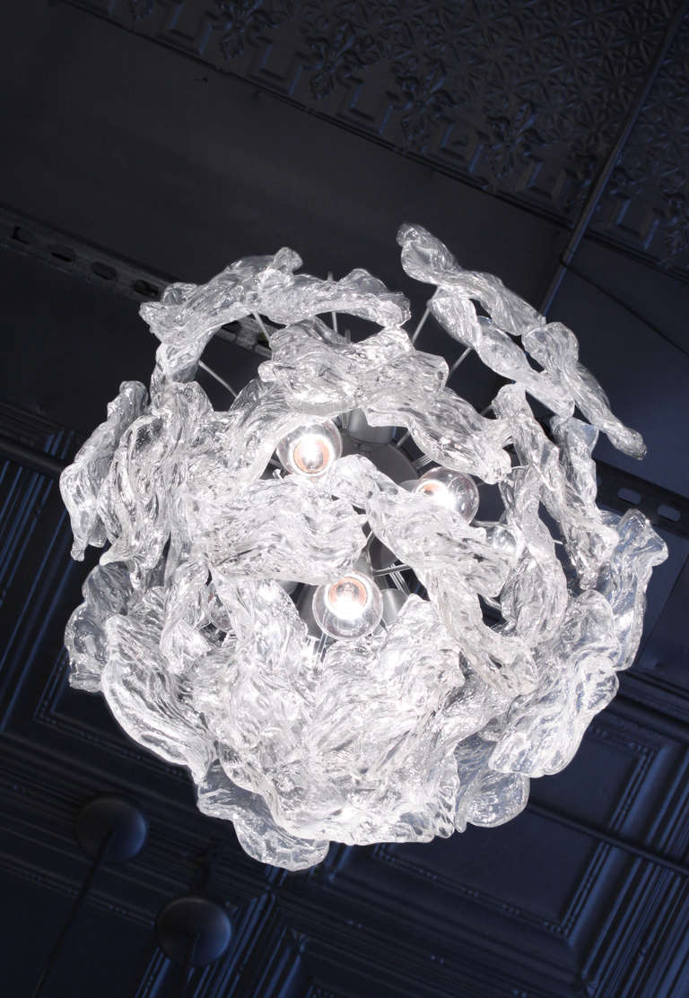 Chandelier with Textured Glass by Mazzega In Excellent Condition In New York, NY