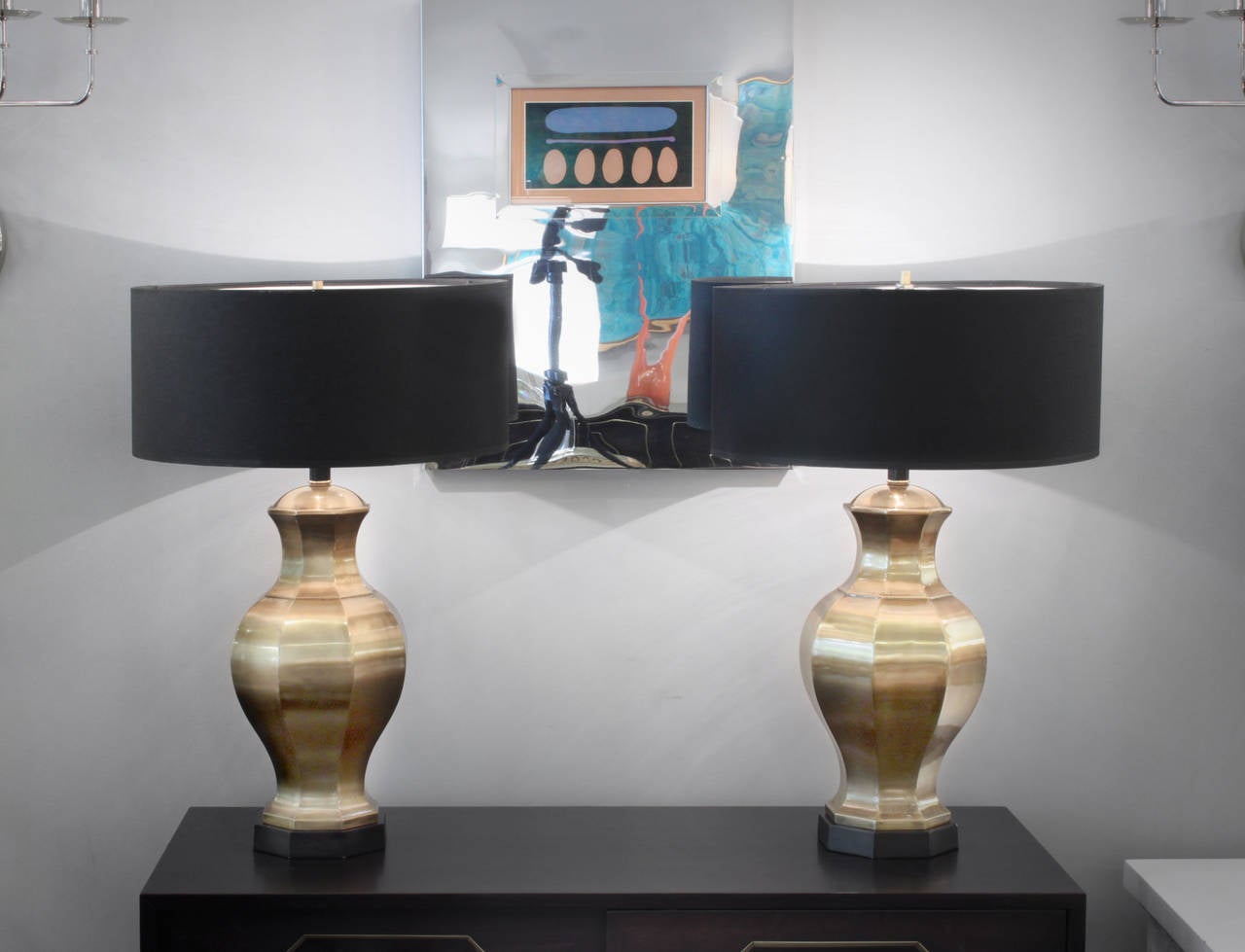 Pair of Table Lamps in Satin Brass by Chapman Lighting In Excellent Condition For Sale In New York, NY