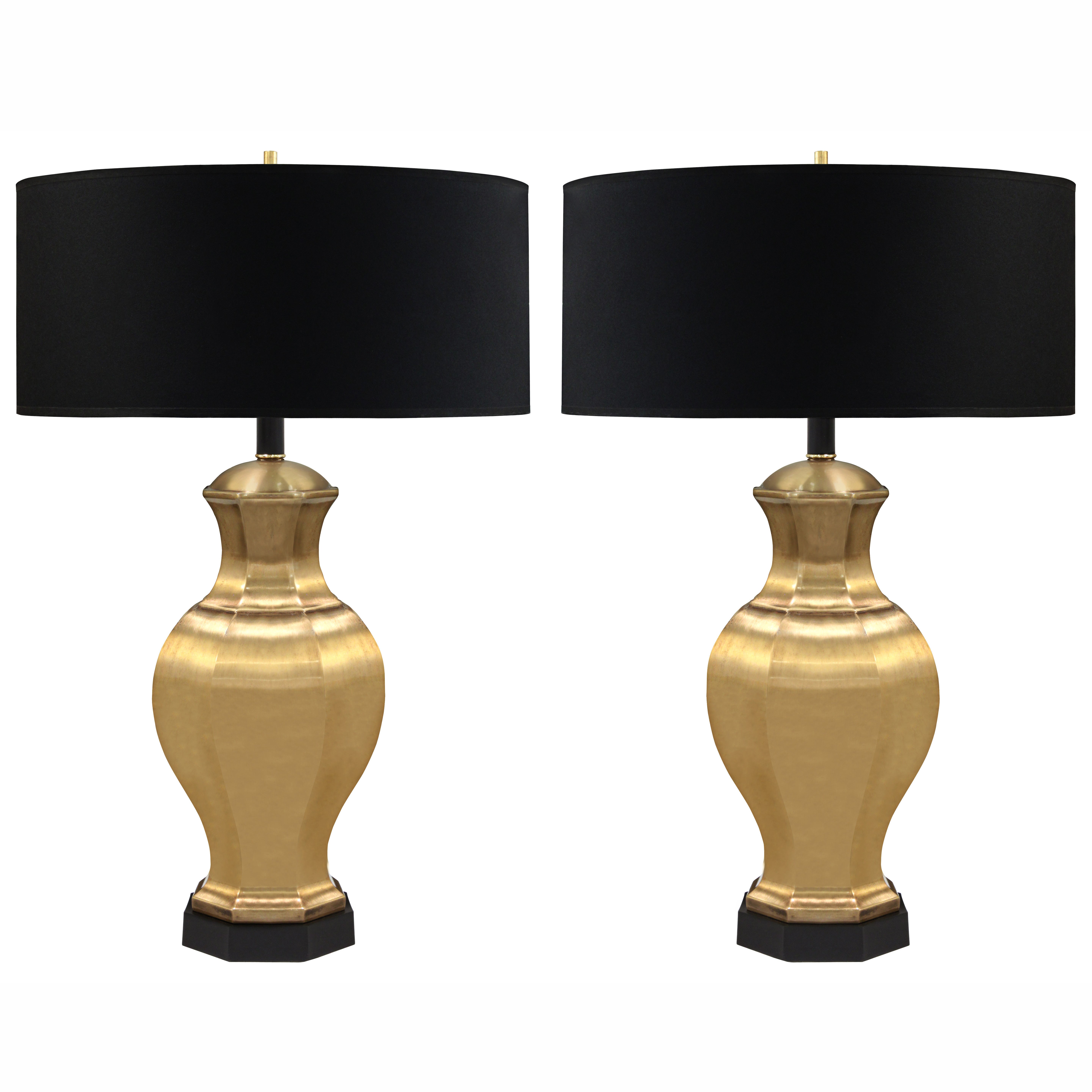 Pair of Table Lamps in Satin Brass by Chapman Lighting