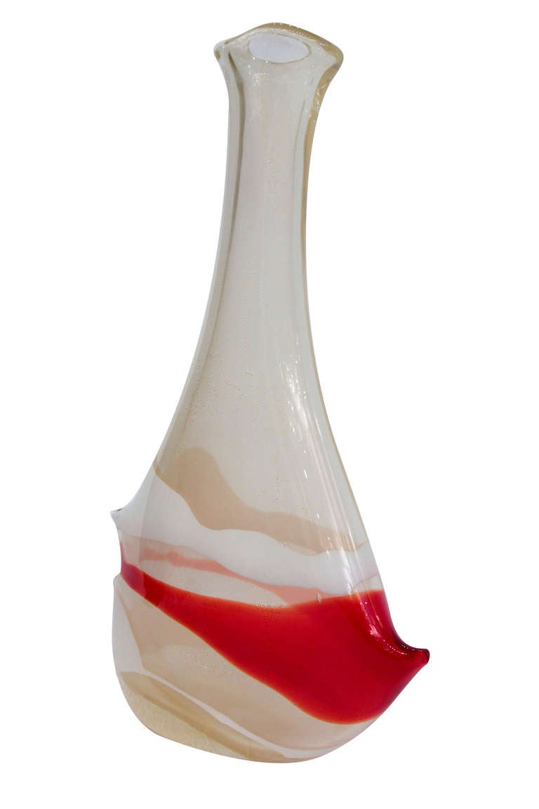 Large Hand-Blown Glass Vase from "Bands" Series by Anzolo Fuga