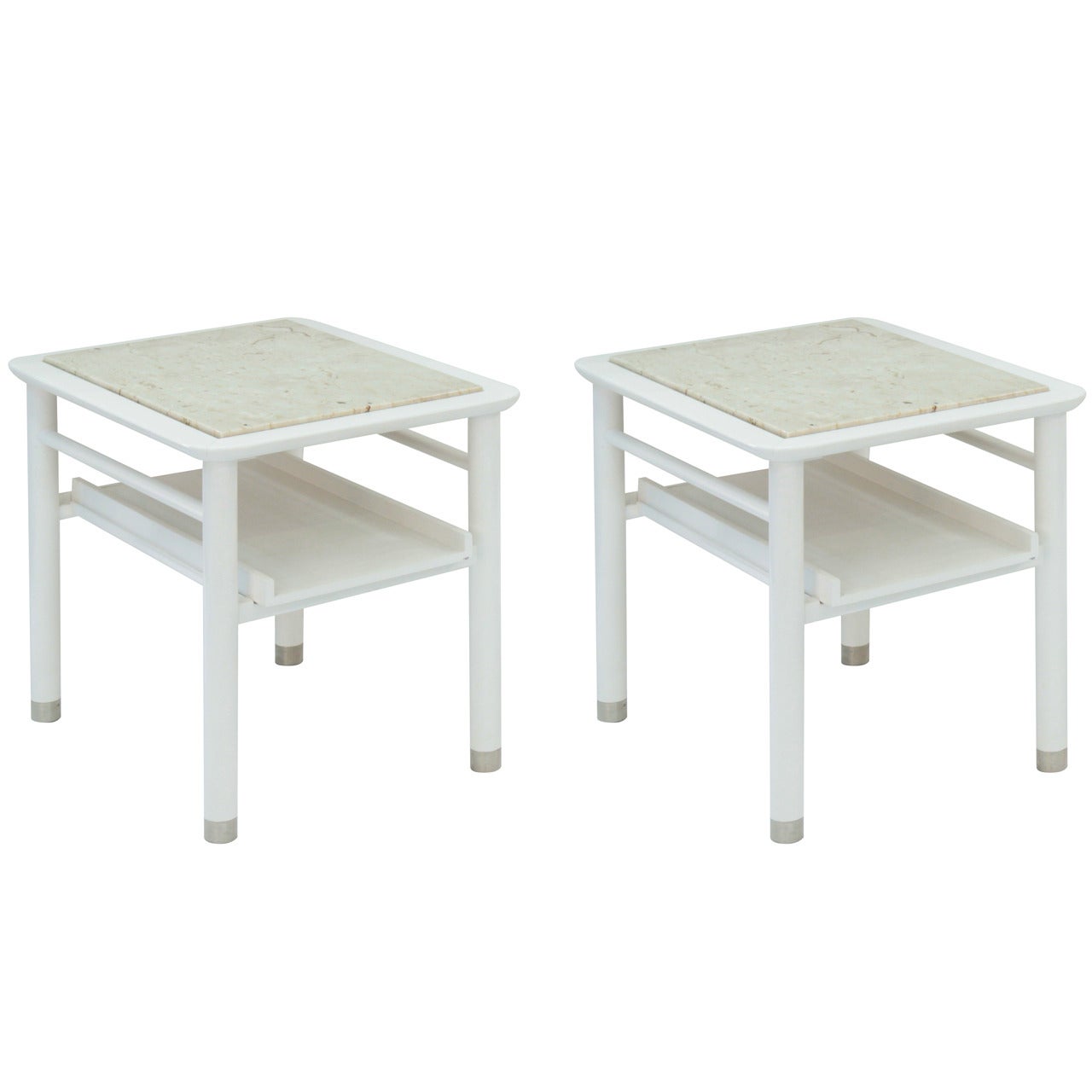 Pair of End Tables with Marble Tops by Weiman