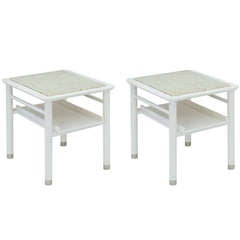 Vintage Pair of End Tables with Marble Tops by Weiman