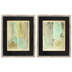 Pair of Abstract Watercolors by Freda Fischer