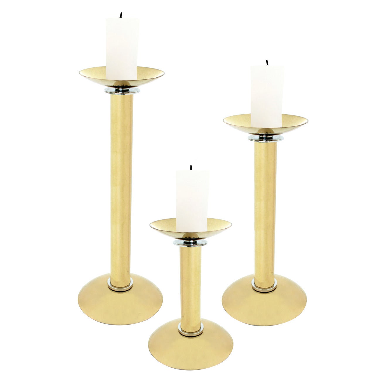 Set of Three Brass Candleholders by Karl Springer