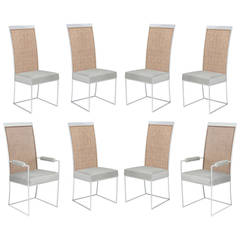 Set of Eight Dining Chairs in Chrome with Inset Cane Backs by Milo Baughman
