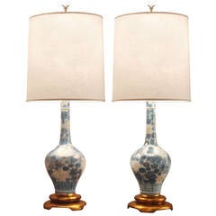 Pair of Elegant Hand-Painted, Pocelain Table Lamps