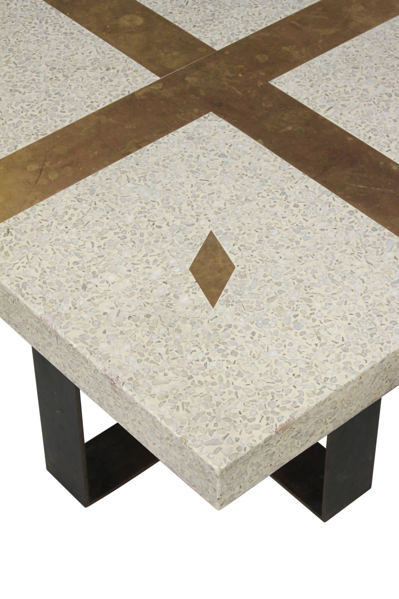 Pair of Terrazzo and Brass Coffee Tables In Excellent Condition In New York, NY