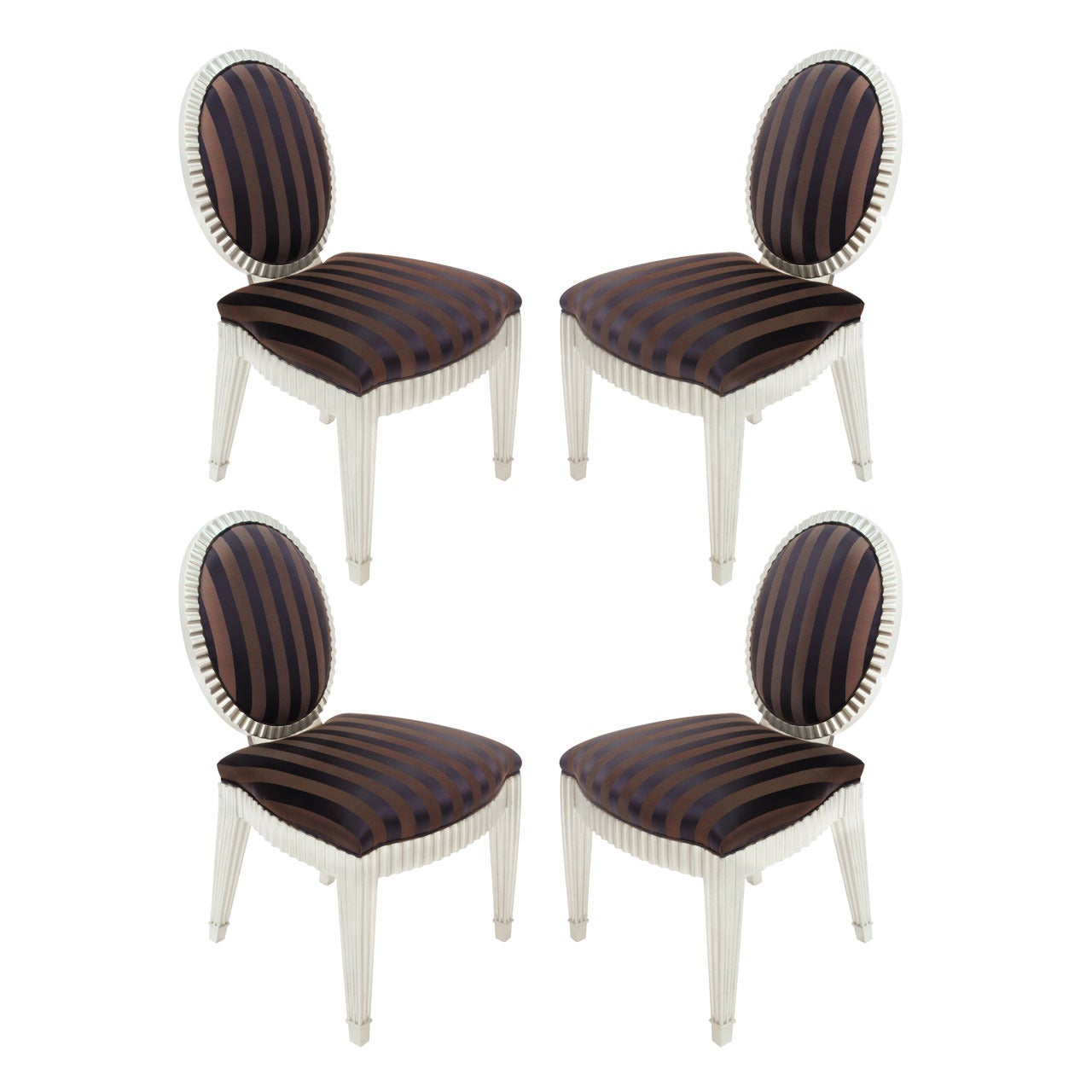 Set of Four Dining Chairs in Silver Lacquer by John Hutton for Donghia