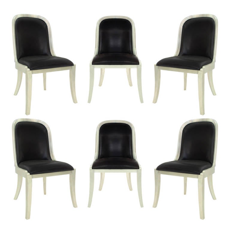 Set Of Six Regina Chairs In Lacquered Silver Leaf By Karl Springer