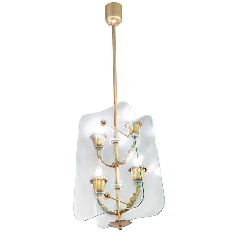 Four Light Pendant Chandelier Attributed To Pietro Chiesa For Fontana Arte