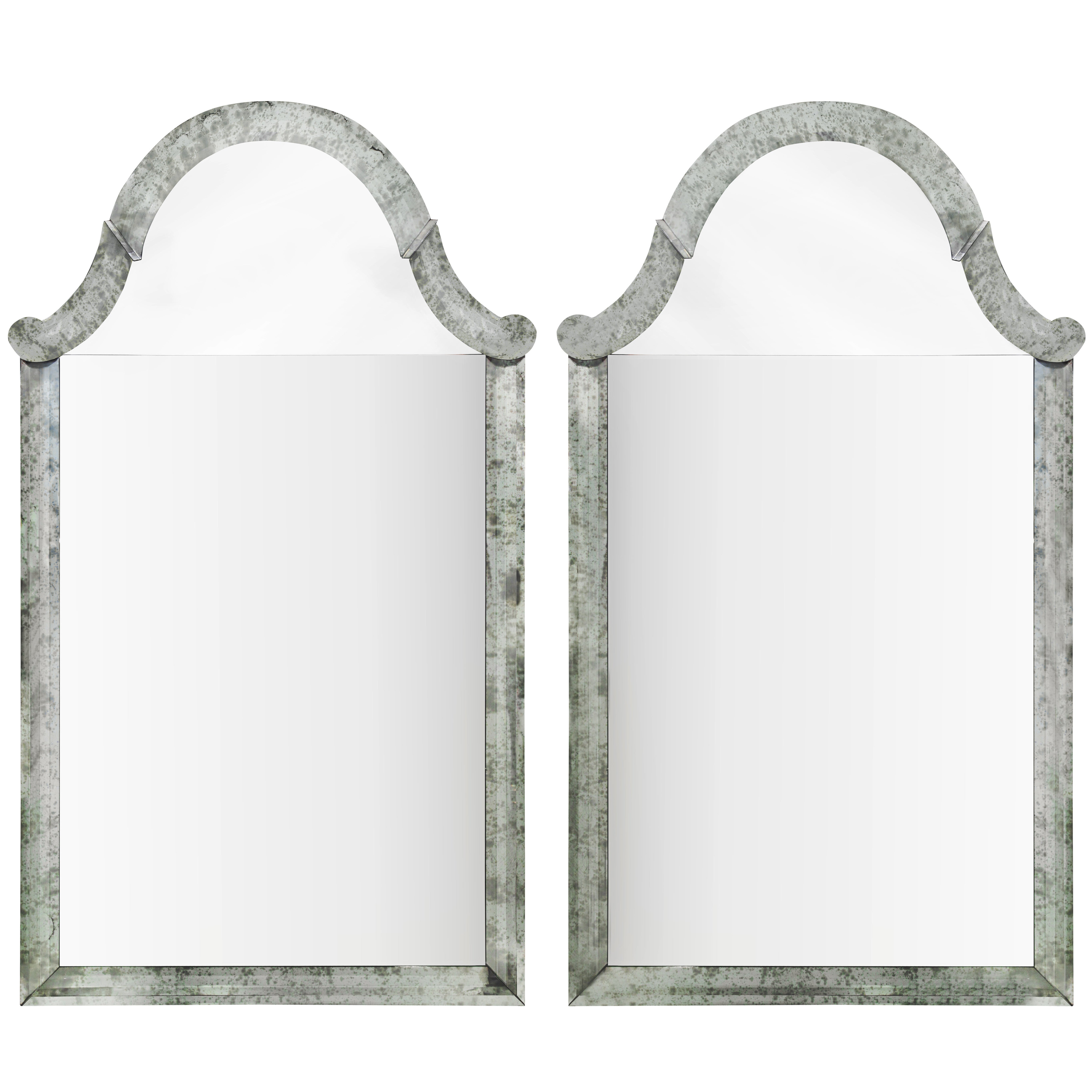 Pair of Monumental Mirrors with Antiqued Silvered Frames