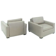 Pair of Clean-line Leather Club Chairs by Minotti