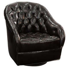 Button Tufted Leather Club Chair by Ward Bennett