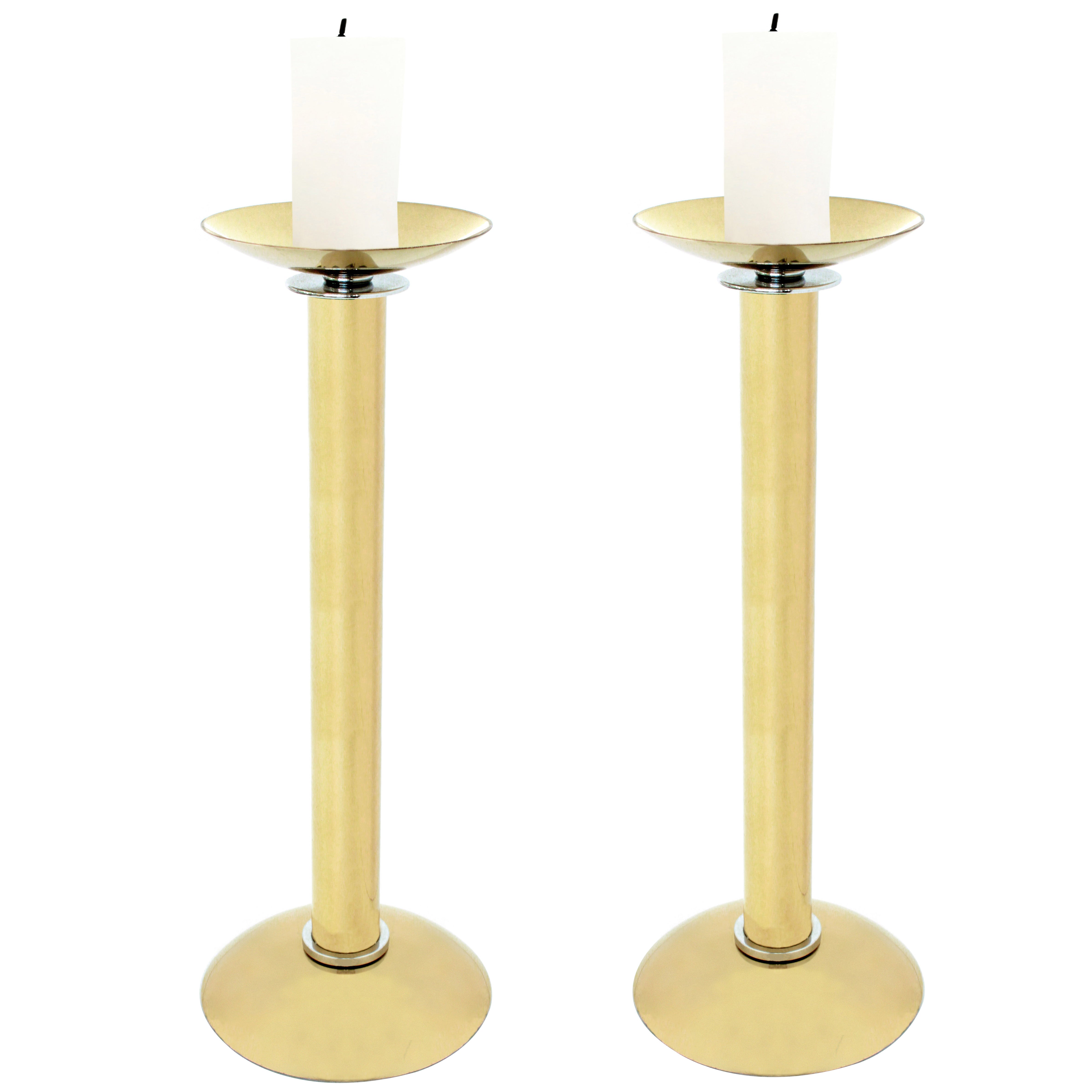 Karl Springer Pair of Candle Holders in Brass 1980s