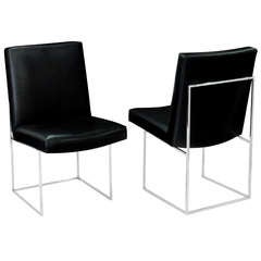 Set of 8 Architectural Chrome Frame Dining Chairs by Milo Baughman