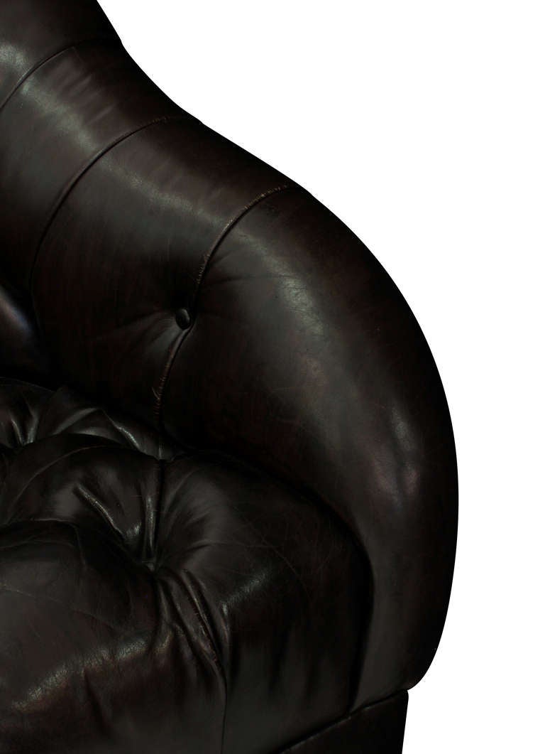 Button Tufted Dark Brown Leather Sofa by Ward Bennett In Excellent Condition In New York, NY