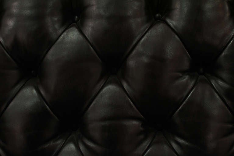Late 20th Century Button Tufted Dark Brown Leather Sofa by Ward Bennett