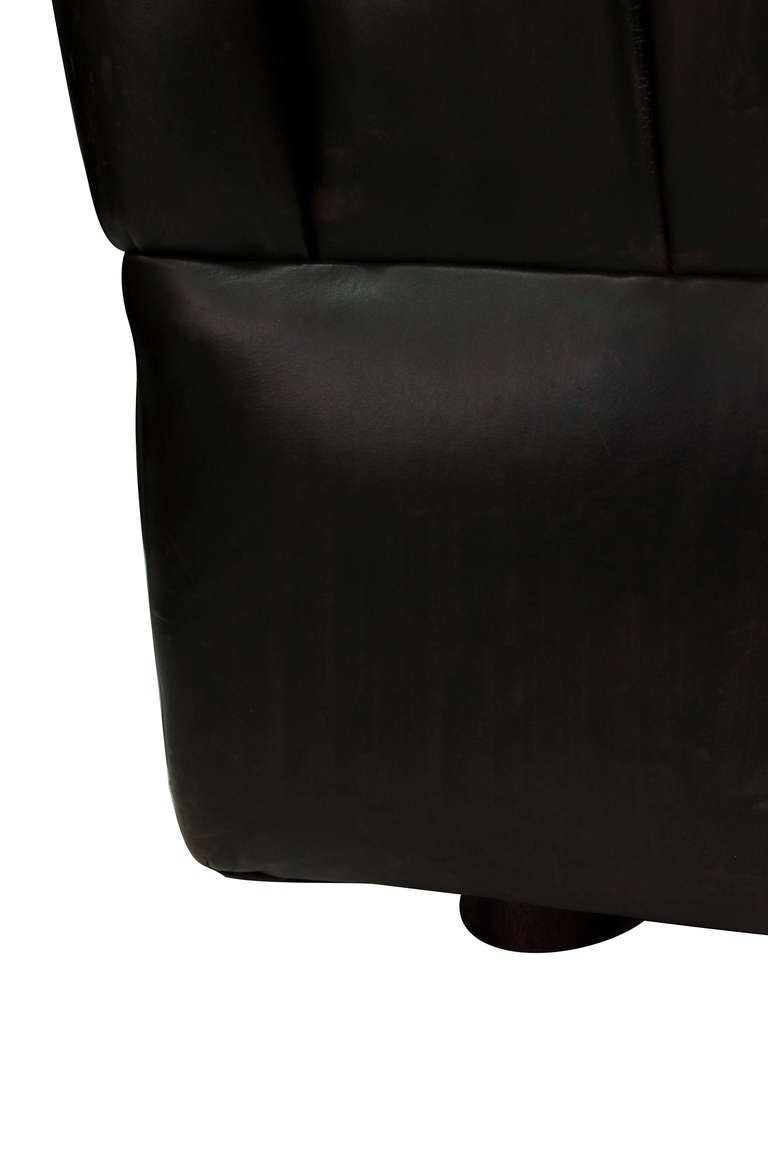 Button Tufted Dark Brown Leather Sofa by Ward Bennett 2
