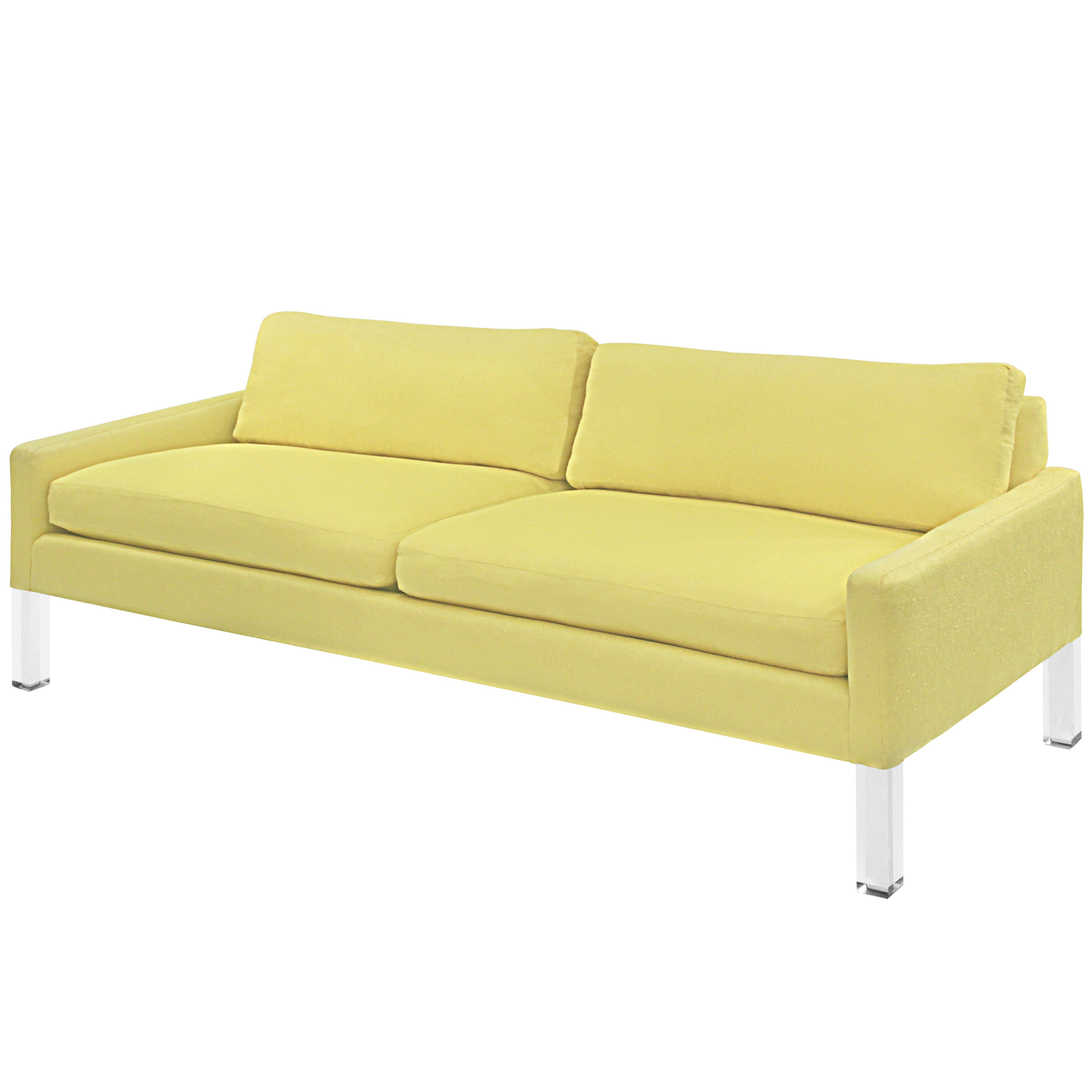 Clean Line Sofa with Solid Lucite Legs For Sale