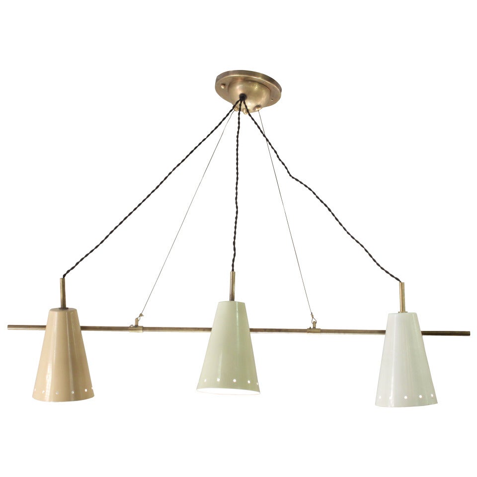 Stylish Triple Multi-Color Pendant Lamp Attributed to Arredoluce For Sale