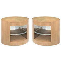 Pair of "Cilindro" Side/Bedside Tables in African Avodire by Sally Sirkin Lewis
