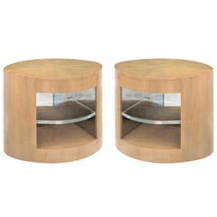 Pair of "Cilindro" Side/Bedside Tables in African Avodire by Sally Sirkin Lewis