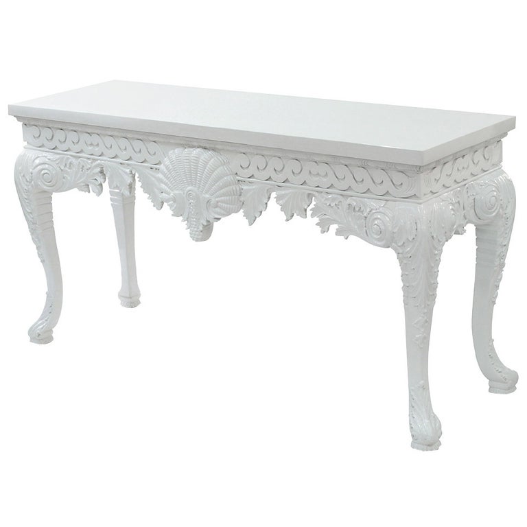 Exceptional HandCarved White Lacquered Console Table at 1stDibs