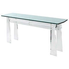 Large Lucite Trestle Console Table Attributed to Jeffrey Bigelow