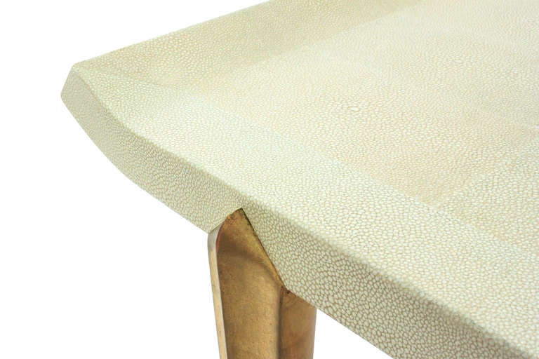 Elegant Embossed Shagreen Coffee Table with Gold Leaf Legs by Karl Springer In Excellent Condition In New York, NY