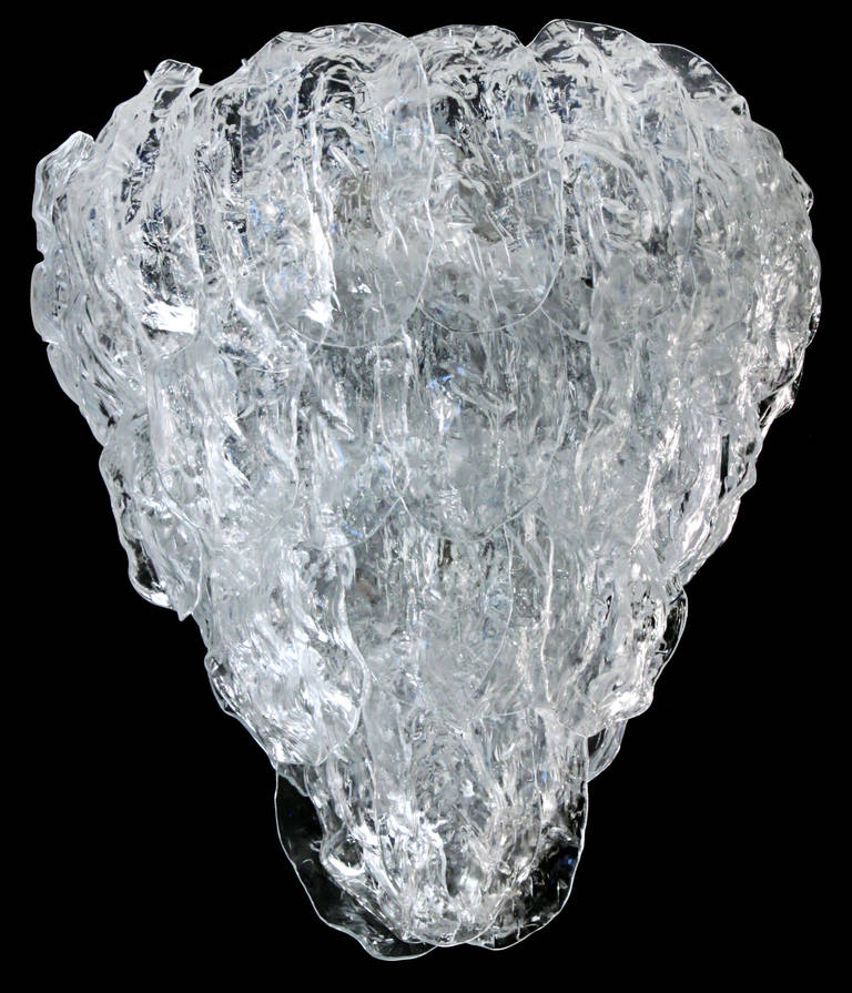 Large Textured Glass Icicle Chandelier by Mazzega