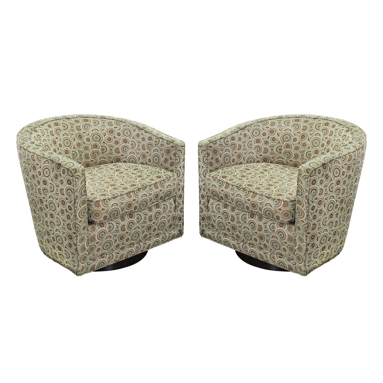 Pair of Barrel Back Revolving Lounge Chairs by Edward Wormley