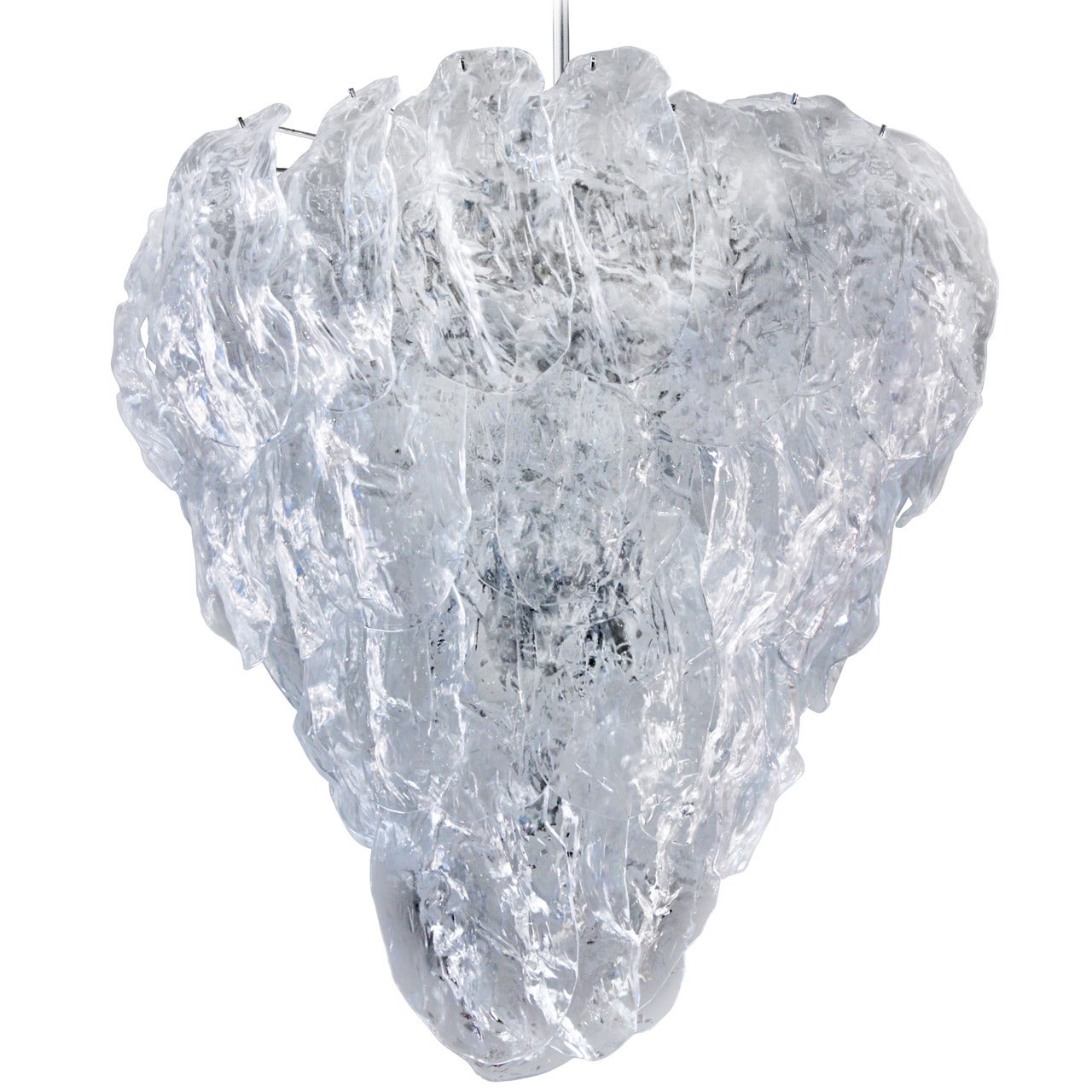 Large Textured Glass Icicle Chandelier by Mazzega