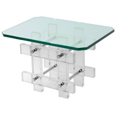Sculptural Thick Lucite Block End Table