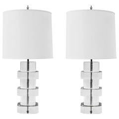 Pair of Table Lamps in Thick Lucite by Karl Springer