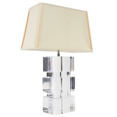 Impressive Lucite Block Table Lamp by Karl Springer