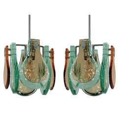 Pair of Exquisite Glass Pendant Lamps in the Manner of Fontana Arte