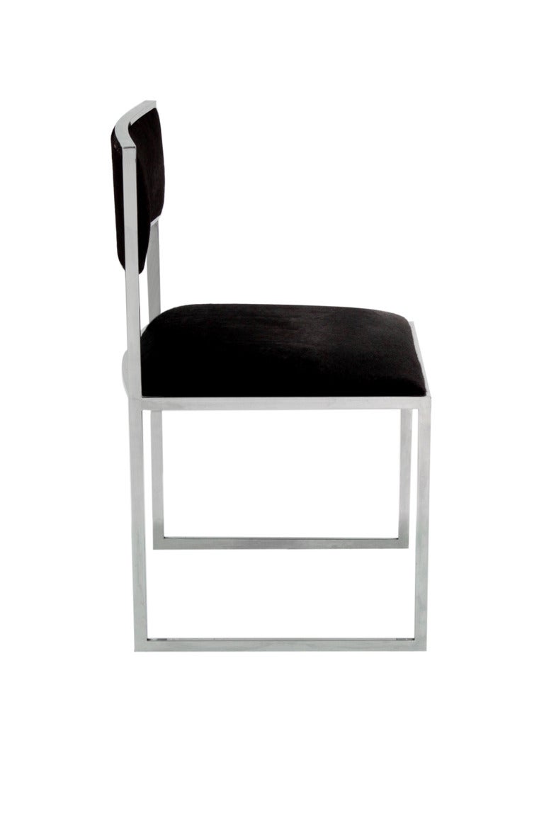 Pair of side chairs in polished chrome by Willy Rizzo for Cidue, Italy 1970's (labels on bottom of chairs read 