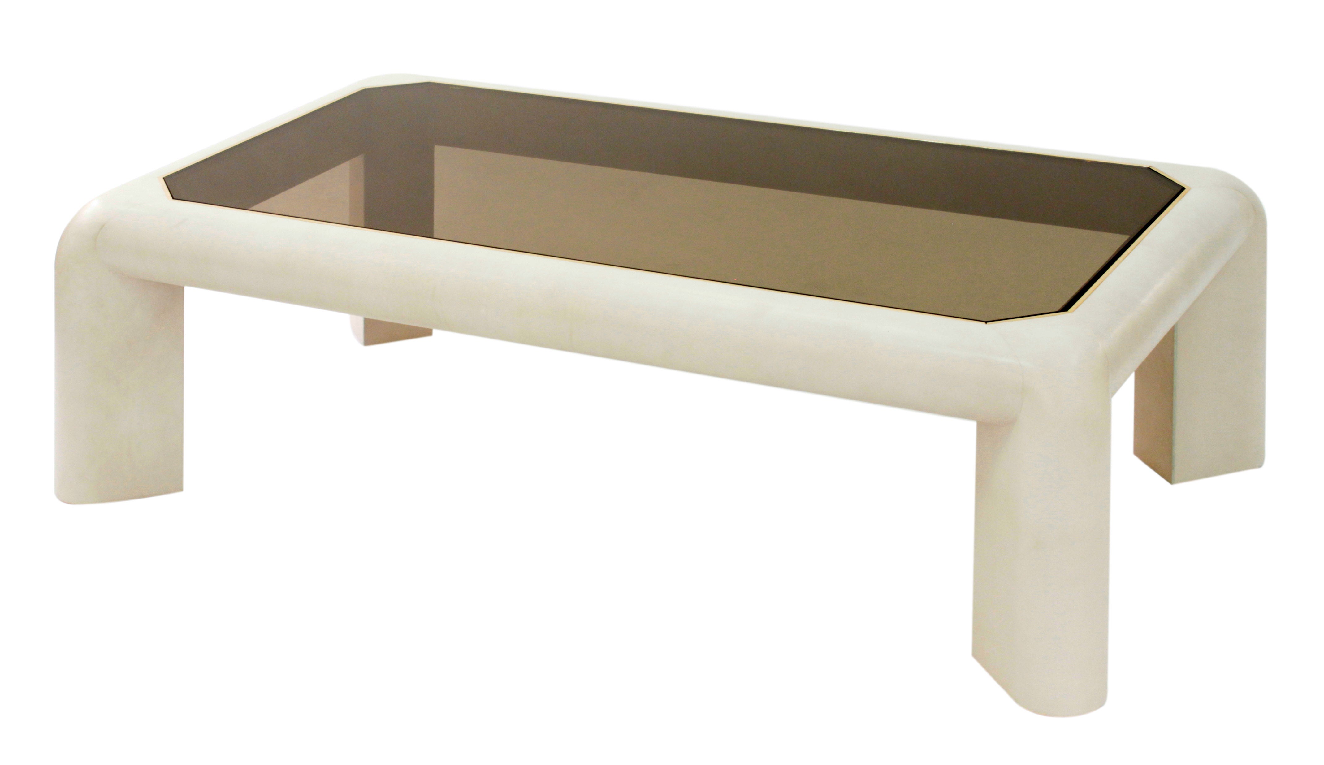 "Mark II" Coffee Table in Cream Leather by Karl Springer