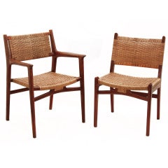 Set of 6 Teak Dining Chairs with Caned Seats and Backs by Hans Wegner