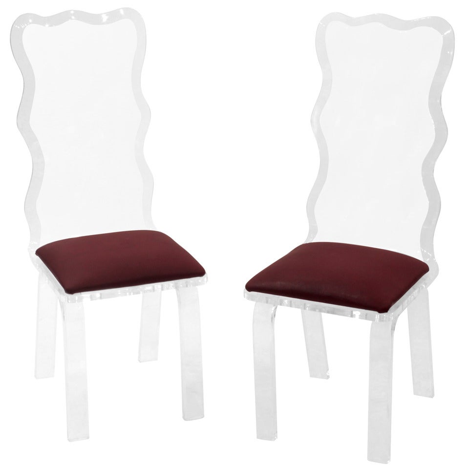 Set of Six Sculpted Lucite Dining Chairs