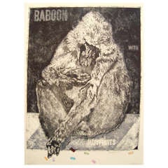 "Baboon With Jujyfruits" Lithograph, Byron Burford, 1984