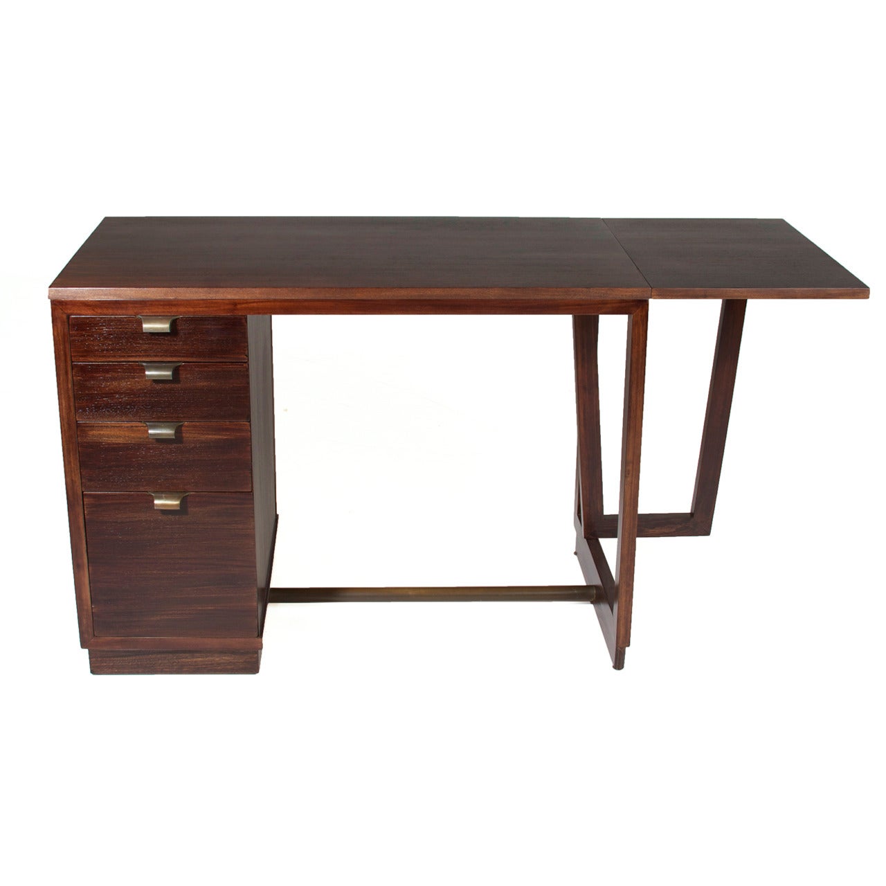 Edward Wormley Simple Mahogany & Bronze Precedent Writing Desk with Drop Leaf For Sale