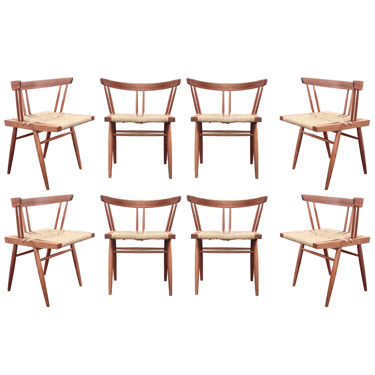 Set of Eight "Grass Seated Dining Chairs" by George Nakashima