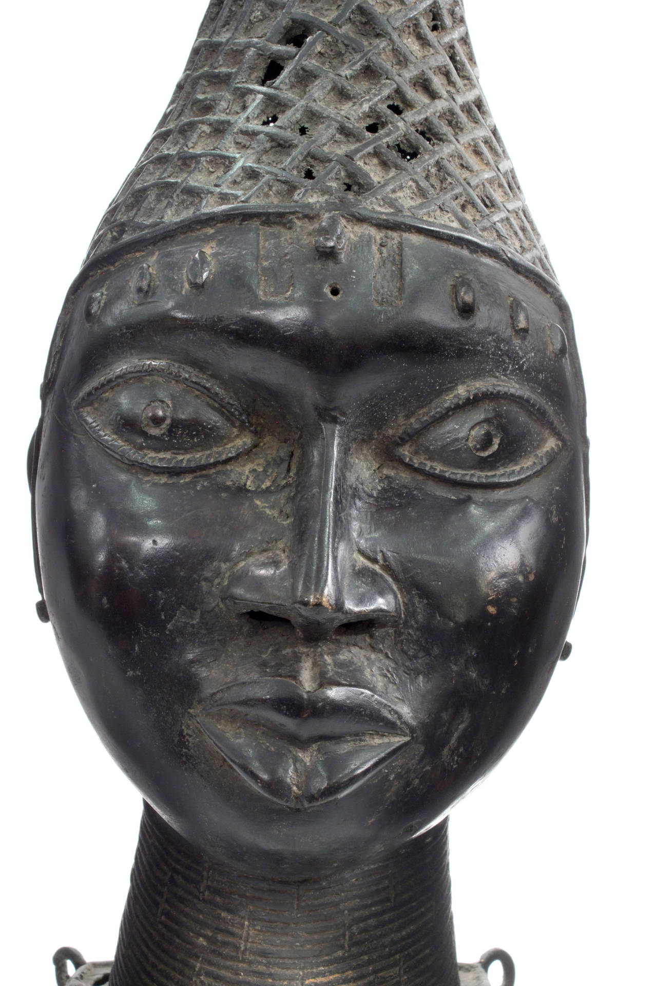 Folk Art African Bronze Head on Thick Lucite Base