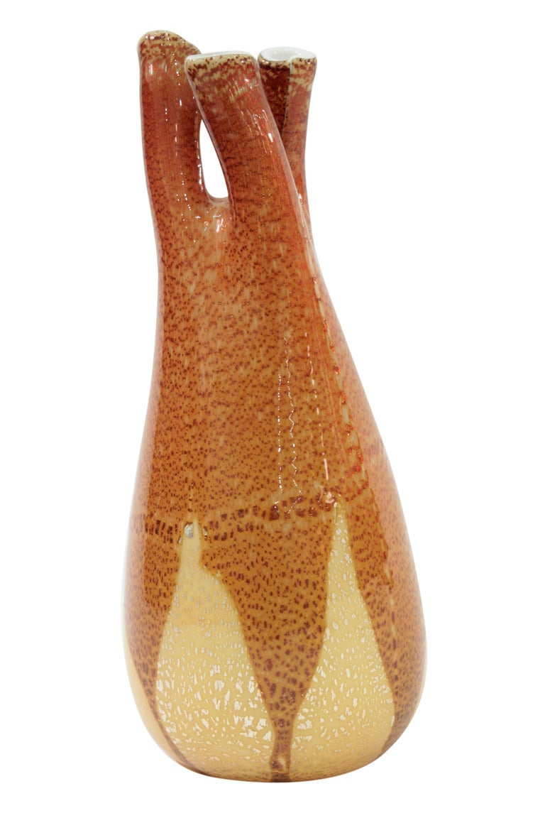 Grande scultura in vetro soffiato a mano con lamina d'argento di Aldo Nason